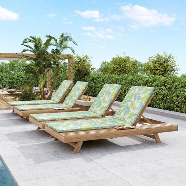English Elm Lounge Chaise Outdoor Acacia Wood Slatted Frame with Water Resistant Cushion Resort Style Green Leaf,Light Brown N770P442L18L