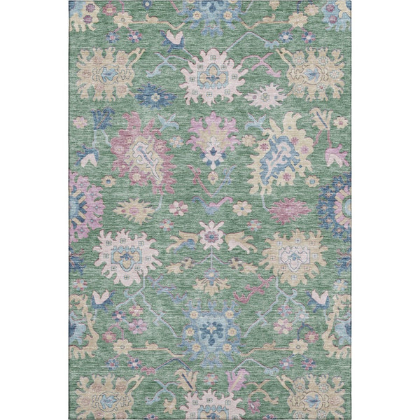 HomeRoots 5' X 8' Sage Beige & Blue Floral Area Rug - Washable, UV-Protected, Perfect for Kids & Pets! 686977