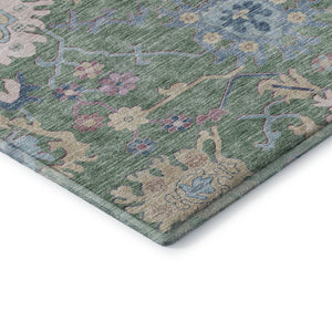 HomeRoots 5' X 8' Sage Beige & Blue Floral Area Rug - Washable, UV-Protected, Perfect for Kids & Pets! 686977