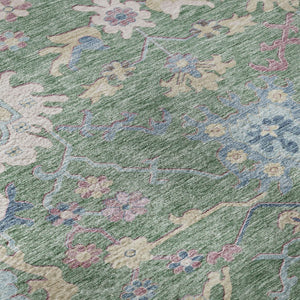 HomeRoots 5' X 8' Sage Beige & Blue Floral Area Rug - Washable, UV-Protected, Perfect for Kids & Pets! 686977