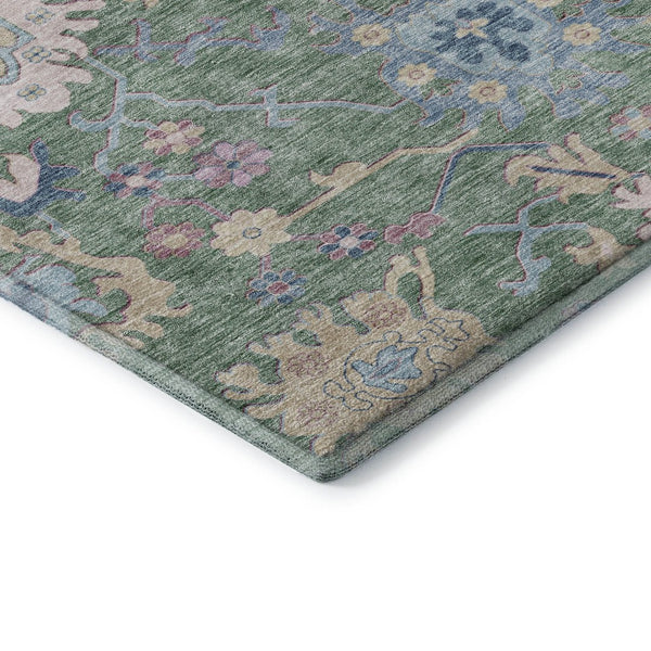HomeRoots 8' Sage Beige and Blue Floral Round Rug - Washable, UV Protected, Stylish & Durable for Any Space 686978