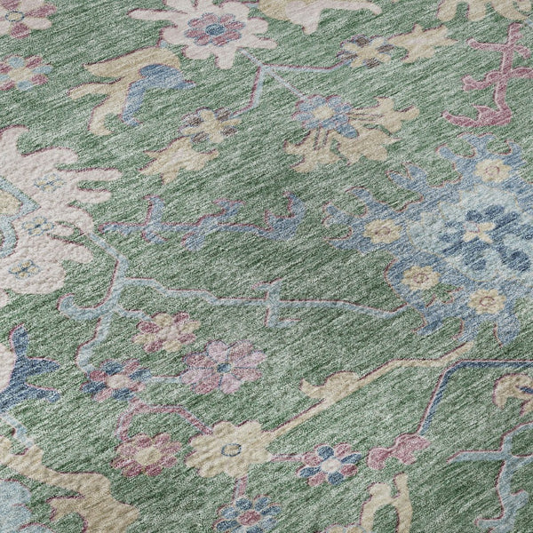 HomeRoots 8' Sage Beige and Blue Floral Round Rug - Washable, UV Protected, Stylish & Durable for Any Space 686978