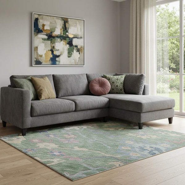 HomeRoots 8' X 10' Sage Beige & Blue Floral Washable Area Rug – Stain Resistant, UV Protected for Family Homes 686979