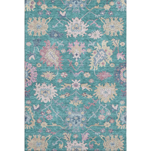 HomeRoots 5' X 8' Vibrant Floral Area Rug in Teal, Beige & Pink – Washable, UV-Protected & Stain-Resistant Design 686983