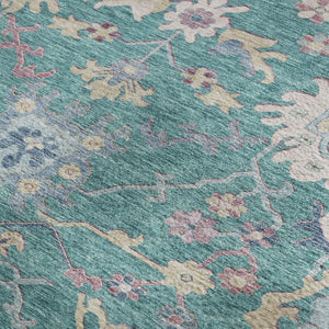 HomeRoots 5' X 8' Vibrant Floral Area Rug in Teal, Beige & Pink – Washable, UV-Protected & Stain-Resistant Design 686983