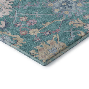 HomeRoots 8' X 10' Floral Area Rug in Teal, Beige & Pink - Washable, UV Protected, Durable for Busy Homes 686985