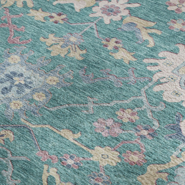 HomeRoots 8' X 10' Floral Area Rug in Teal, Beige & Pink - Washable, UV Protected, Durable for Busy Homes 686985