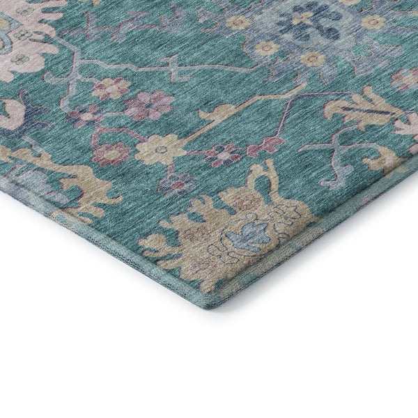 HomeRoots 9' X 12' Washable Floral Area Rug in Teal, Beige & Pink - UV Protected, Durable & Stylish Decor! 686986