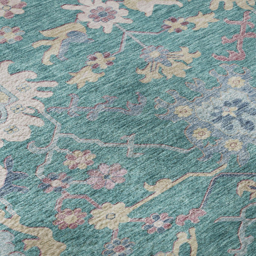 HomeRoots 9' X 12' Washable Floral Area Rug in Teal, Beige & Pink - UV Protected, Durable & Stylish Decor! 686986