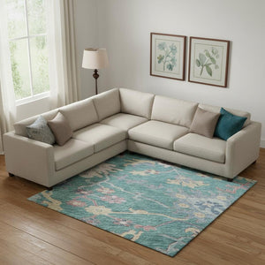 HomeRoots 9' X 12' Washable Floral Area Rug in Teal, Beige & Pink - UV Protected, Durable & Stylish Decor! 686986