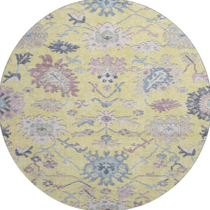 HomeRoots 8' Washable Floral Round Rug in Yellow, Blue & Blush – UV Protected, Durable & Stylish for Any Home 686990
