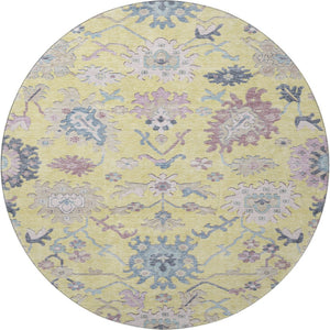 HomeRoots 8' Washable Floral Round Rug in Yellow, Blue & Blush – UV Protected, Durable & Stylish for Any Home 686990