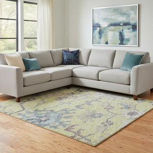 HomeRoots 8' X 10' Floral Area Rug in Bright Yellow, Blue & Blush - Washable, UV Protected, Durable Design 686991