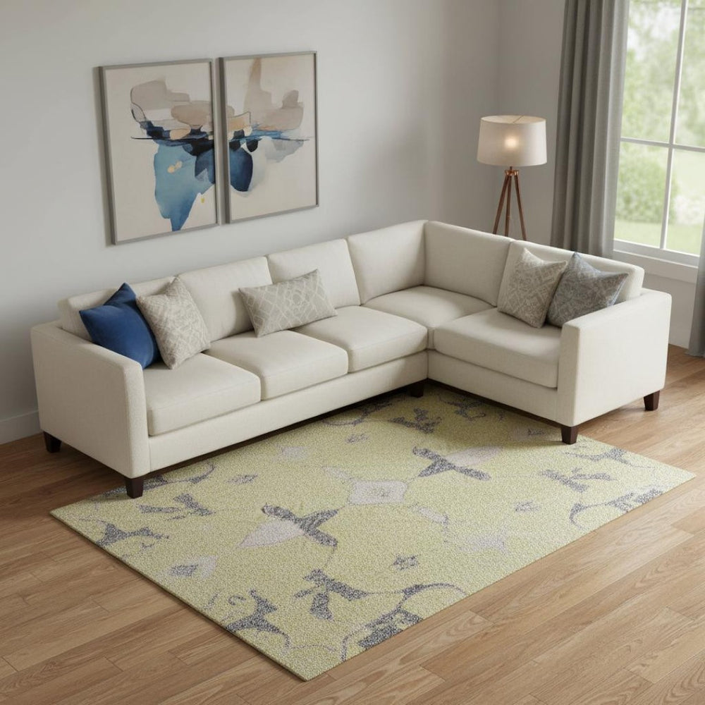 HomeRoots 9' X 12' Floral Area Rug in Yellow, Blue & Blush - Washable, UV Protected & Stain-Resistant Design 686992