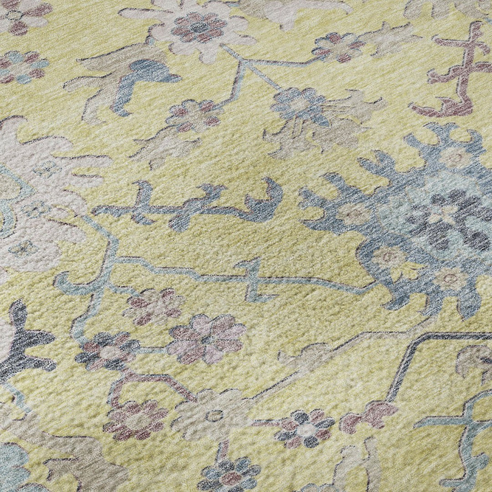 HomeRoots 9' X 12' Floral Area Rug in Yellow, Blue & Blush - Washable, UV Protected & Stain-Resistant Design 686992