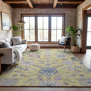 HomeRoots 10' X 14' Floral Washable Area Rug - Yellow, Blue & Blush with UV Protection for Stylish Spaces 686993