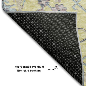 HomeRoots 10' X 14' Floral Washable Area Rug - Yellow, Blue & Blush with UV Protection for Stylish Spaces 686993