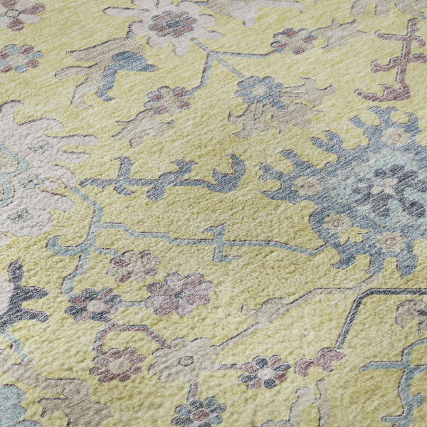 HomeRoots 10' X 14' Floral Washable Area Rug - Yellow, Blue & Blush with UV Protection for Stylish Spaces 686993