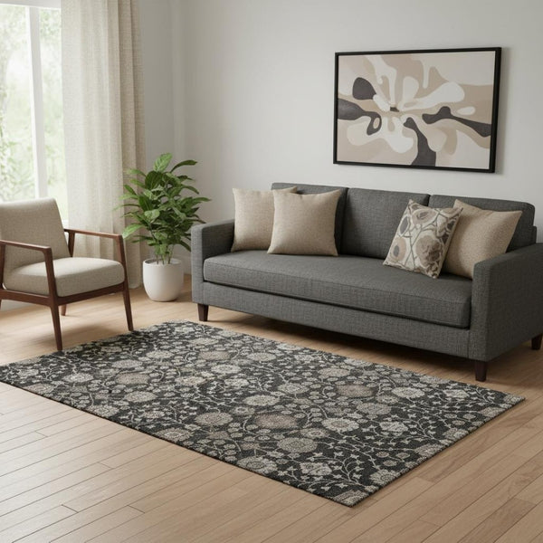 HomeRoots 5' X 8' Washable Floral Area Rug with UV Protection - Durable, Stain-Resistant & Perfect for Homes 686995