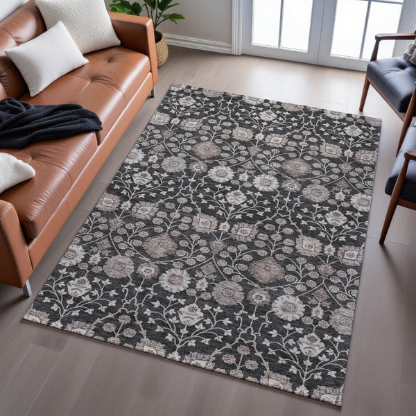 HomeRoots 5' X 8' Washable Floral Area Rug with UV Protection - Durable, Stain-Resistant & Perfect for Homes 686995