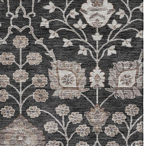 HomeRoots 9' X 12' Floral Area Rug – Elegant Black, Beige & Brown Design with Stain Resistance & UV Protection 686998