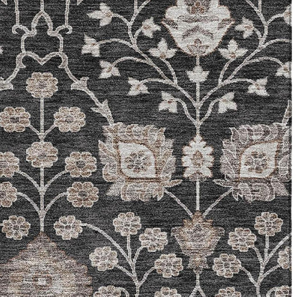 HomeRoots 9' X 12' Floral Area Rug – Elegant Black, Beige & Brown Design with Stain Resistance & UV Protection 686998