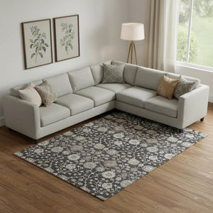 HomeRoots 10' X 14' Elegant Floral Washable Area Rug - Durable, Stain Resistant with UV Protection for Homes 686999