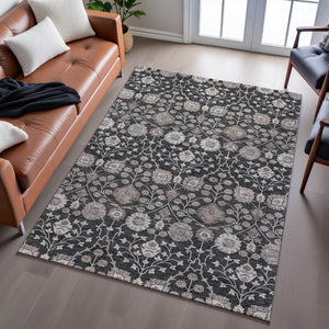 HomeRoots 10' X 14' Elegant Floral Washable Area Rug - Durable, Stain Resistant with UV Protection for Homes 686999