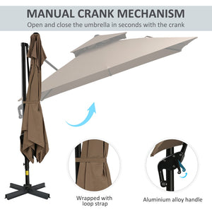 English Elm Outsunny 10Ft Offset Cantilever Patio Umbrella With Crank, 360° Rotation, Easy Tilt & Cover, Coffee W2225P217596-GIGA
