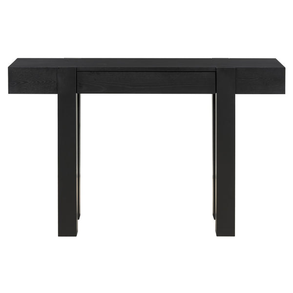 English Elm Trexm Ash Veneer Entryway Console Table Built in Power Outlet Drawer Rubberwood Black N715P361518B