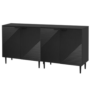 English Elm Mirod Geometric Relief Mdf Cabinet Set Lacquered Finish Metal Legs Modern Living Room Black N760S0000034B