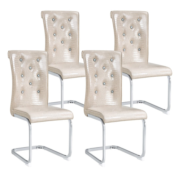 English Elm Luxury Pu Upholstered Dining Chair Set of 4 with Channel Stitching and Metal Legs W1512P491870