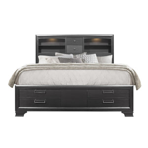 English Elm Civic King Platform Storage Bed Bookcase Headboard with Built-in Lighting Gray B201S00485