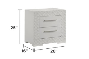English Elm Blanca Modern 2-Drawer Nightstand in High-Gloss Lacquer White with Quilted Texture, Plush Lined Drawers B009P243271