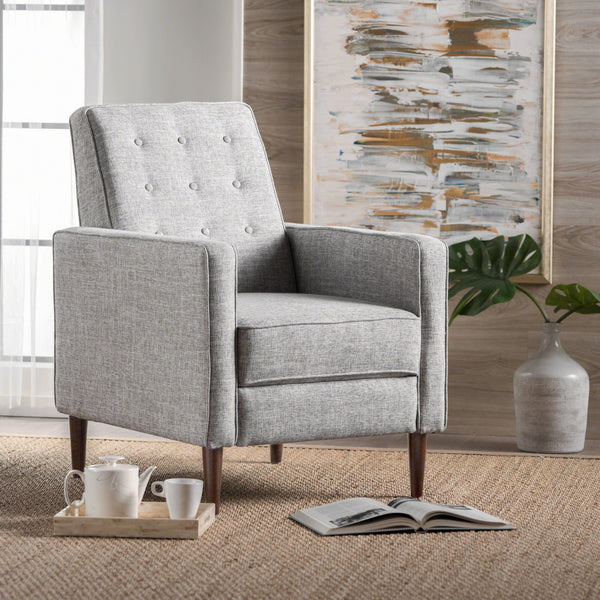 English Elm Christopher Knight Home® - Fabric Recliner Chair Mid-Century Modern Pushback Single Sofa with Tufted Cushion, Birch Legs, Cozy Comfort LIGHT GREY 60741.00LGT
