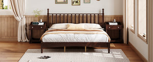 English Elm King Retro Wood Platform Bed with Gourd Headboard, Walnut Finish, Sturdy Slat Support, No Box Spring Needed N733P338316D