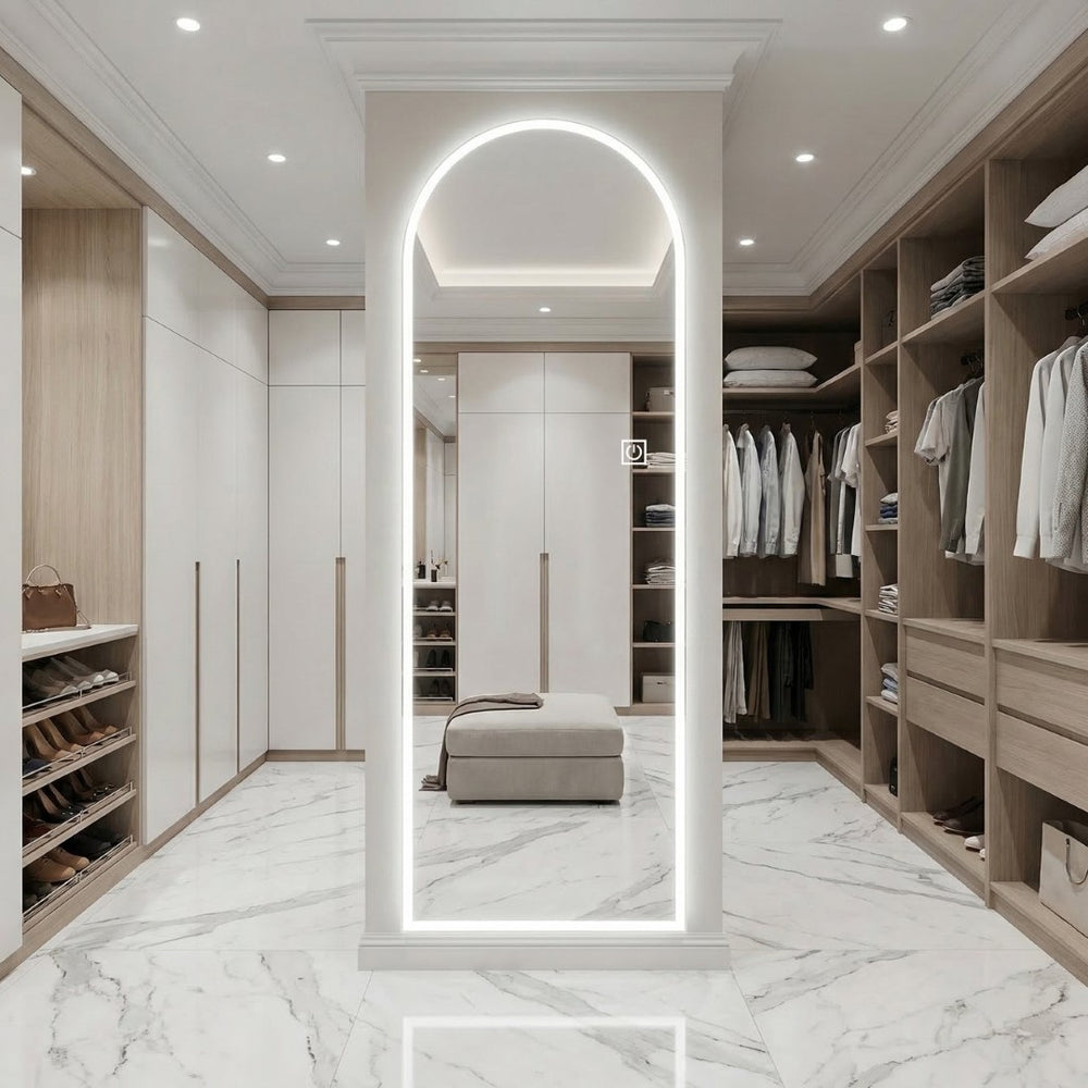 English Elm 65" Arch Full Length Wall Mirror with Dimmable Led Lighting for Bedroom or Entryway W2709P435570