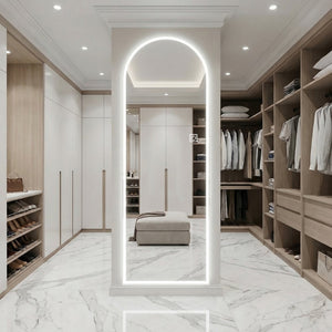 English Elm 65" Arch Full Length Wall Mirror with Dimmable Led Lighting for Bedroom or Entryway W2709P435570