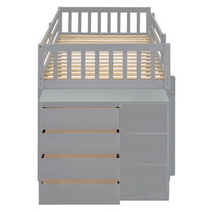 English Elm Twin Over Bunk Bed with Four Storage Drawers Open Shelving Kids Bedroom Gray LT000167AAE-1
