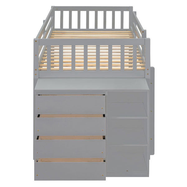 English Elm Twin Over Bunk Bed with Four Storage Drawers Open Shelving Kids Bedroom Gray LT000167AAE-1