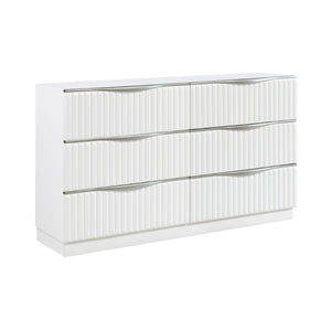 English Elm Luxurious Pearl White Six Drawer Dresser Glam Bedroom Storage Textured Panels B011P455645