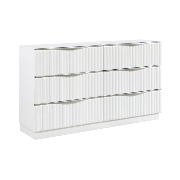 English Elm Luxurious Pearl White Six Drawer Dresser Glam Bedroom Storage Textured Panels B011P455645