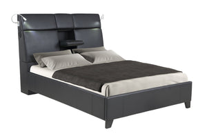 English Elm Queen Music Bed with Bluetooth Speakers, Touch Lighting & Removable Beverage Tray — Black Vinyl Modern Design B2699S00010