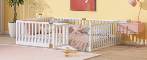 English Elm Twin Floor Bed Solid Rubber Wood with Tall Safety Railings for Toddler Sleep White W504P287658