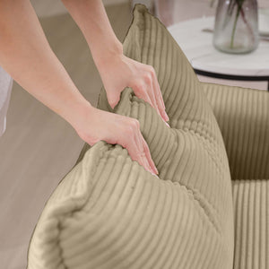 English Elm Comfortable Deep Seat Chair With Footstool & Pillow – Plush Corduroy For Living Room & Bedroom Use W714S00701
