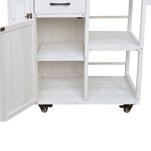 English Elm Foldable Outdoor Kitchen Cart with Stainless Worktop Fir Wood Frame and Lockable Wheels White N719P380278K