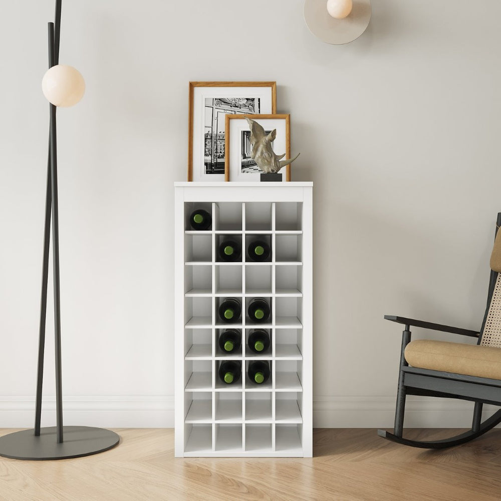 English Elm White Modular 32 Bottle Wine Rack Cabinet Compact Tower for Dining or Home Bar W331P195806