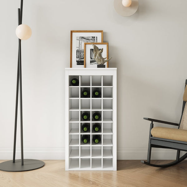 English Elm White Modular 32 Bottle Wine Rack Cabinet Compact Tower for Dining or Home Bar W331P195806