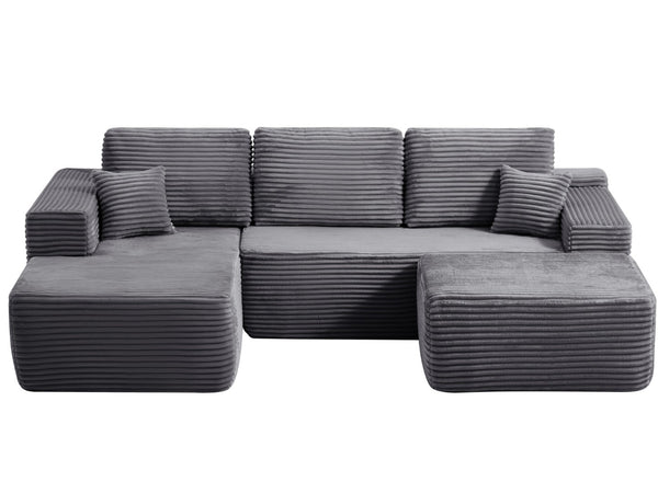 English Elm 104" Cloud Modular Sectional Plush Corduroy Deep Seating Sofa with Built-in Pockets W3975S00037