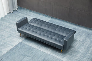 English Elm Sofa Bed Velvet Upholstered Convertible with Gold Metal Legs for Studio Spaces Dark Gray B205P246433